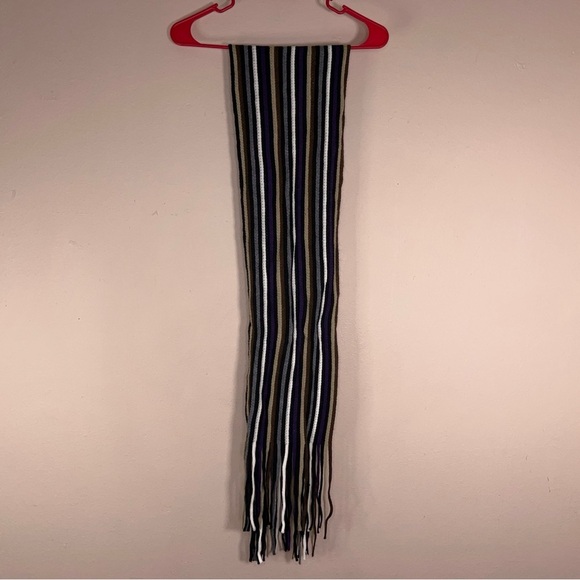 Striped Scarf With Fringe Accent Knit Womens Brown Ton Black Purple - Picture 11 of 13